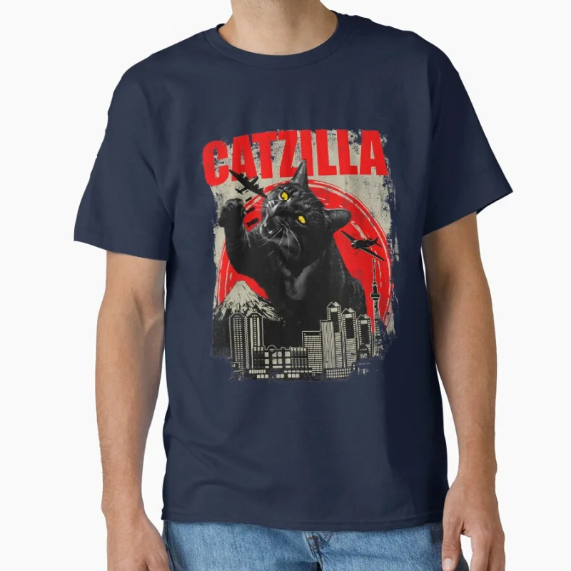 

CATZILLA City Rampage King of the meowsters Vintage Monster Anime movie cat lover gift T shirt Large size Tops