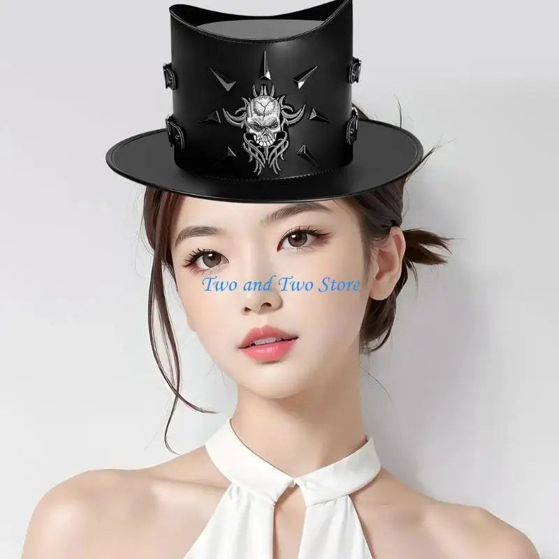 HX6F القوطية Steampunk شقة أعلى قبعة هالوين زي قبعة المرحلة الدعائم الساحر القبعات #4