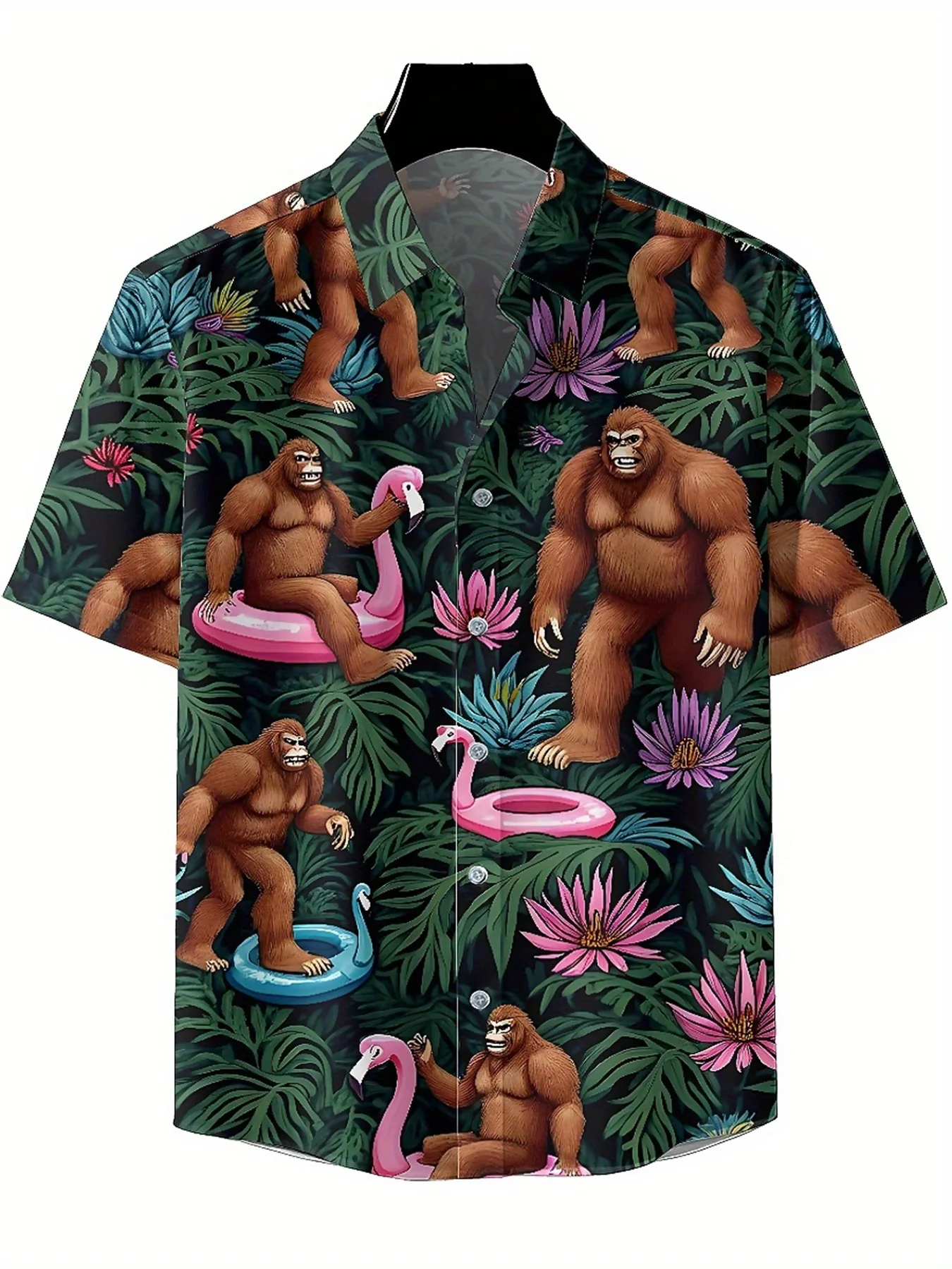 Men's Plus Size Hawaiian Shirts Gorilla Pool Party with Jungle pattern,Unisex Baggy Aloha Shirts,summer Alternative Clothing