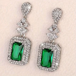 Vintage Luxury with Sparkling Zirconia Synthetic Emerald Large Gemstone Pendant Earrings for Women Elegant Jewelry Holiday Gifts