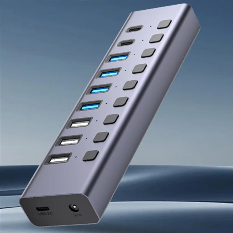 M20K USB Splitter Powered USB Hub Aluminum Port USB 3.0 Data Hub Splitter For Phone/Laptop US Plug