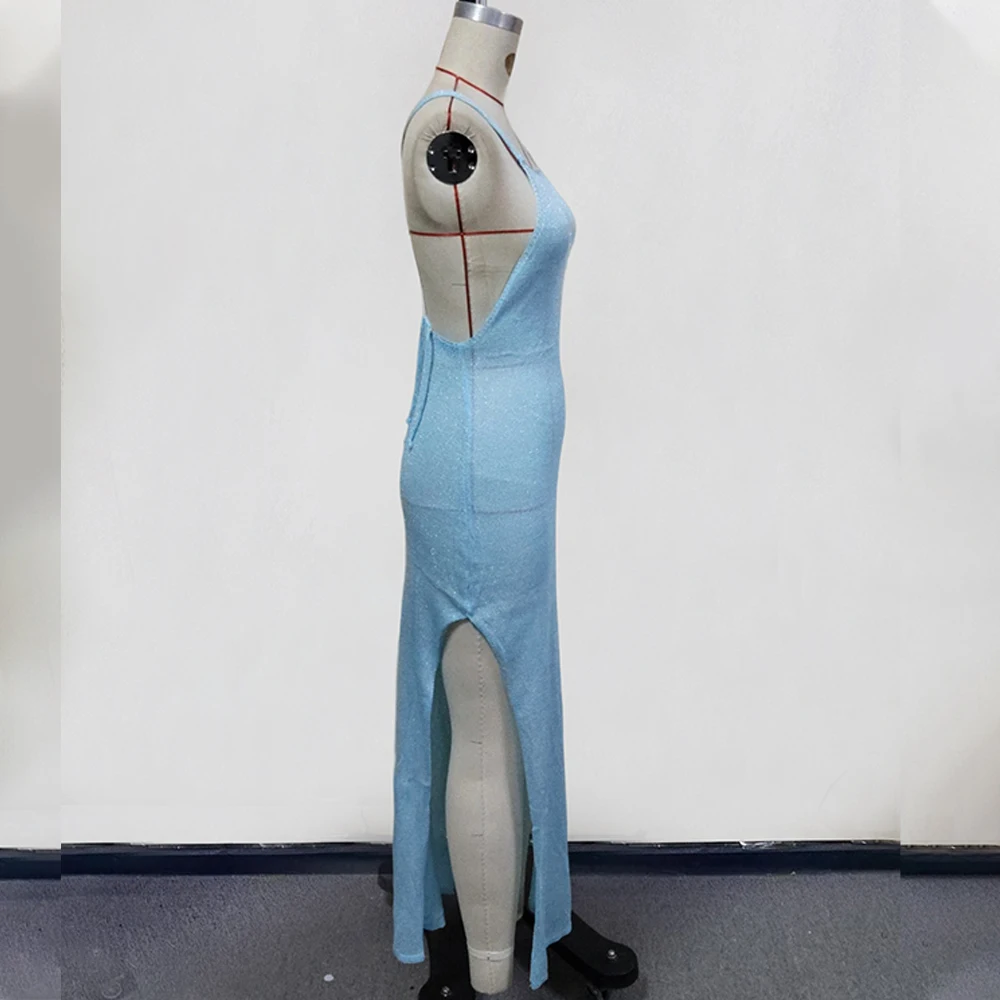 2026 Neues gestricktes Cover-Up-Strandkleid, sexy, durchsichtiger Schlitz, figurbetontes Sommerkleid, Bikinis, Vertuschungen, elegantes Neckholder-Strandkleid