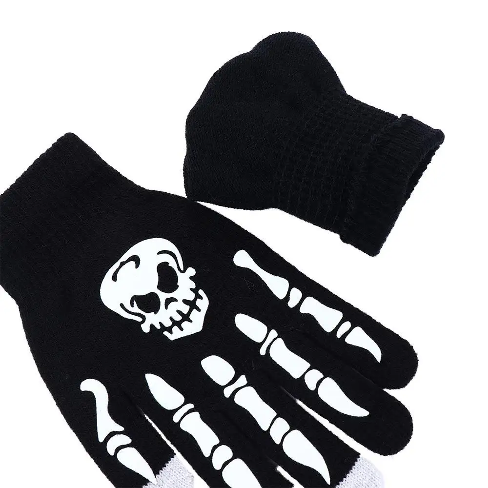 Schädel Im Freien Warm Halten Rutschfeste Männliche Vollfingerhandschuhe Halloween Leuchtende Fäustlinge Modeaccessoires Halbfingerhandschuhe