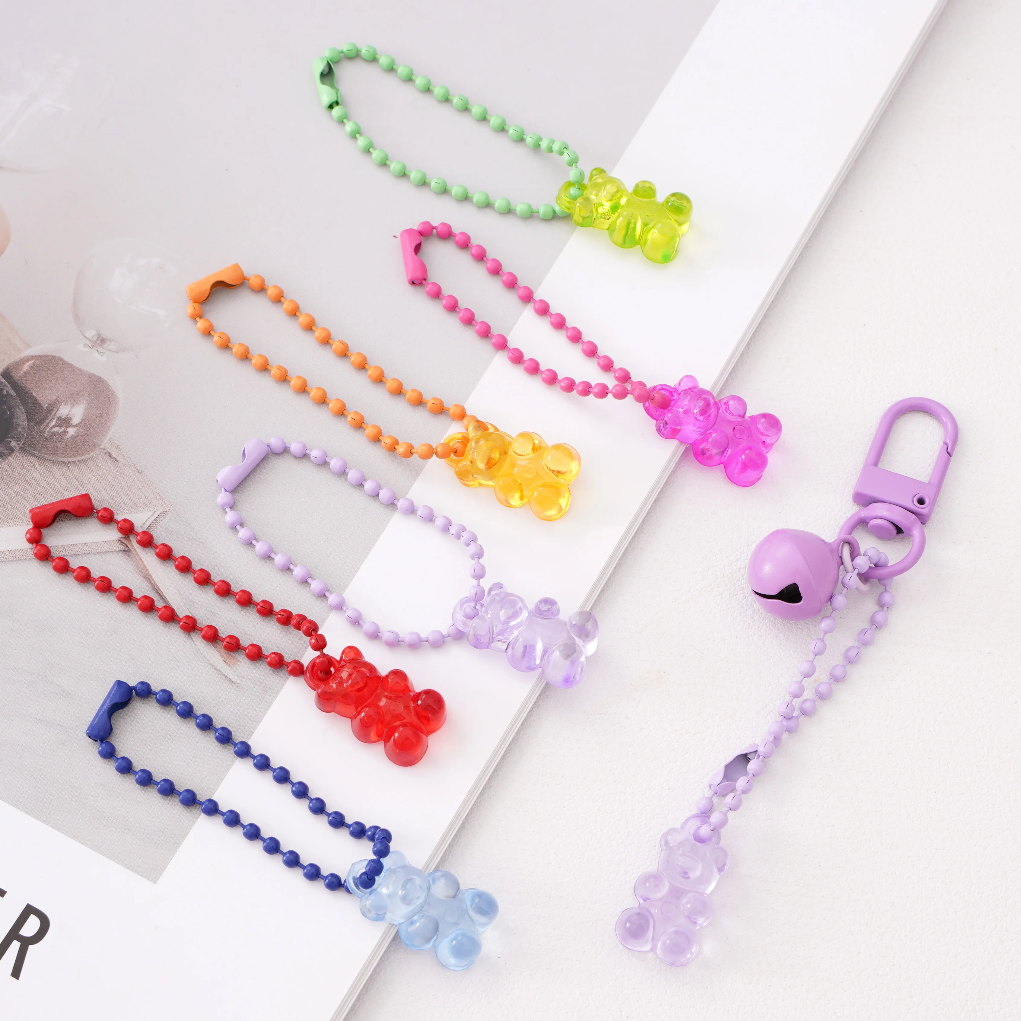 

5Pcs/Set 7cm Acrylic Bear Ball Chain Pendants Cute Colorful Keychain Bag Decorations DIY Jewelry Handmade Crafting Supplies