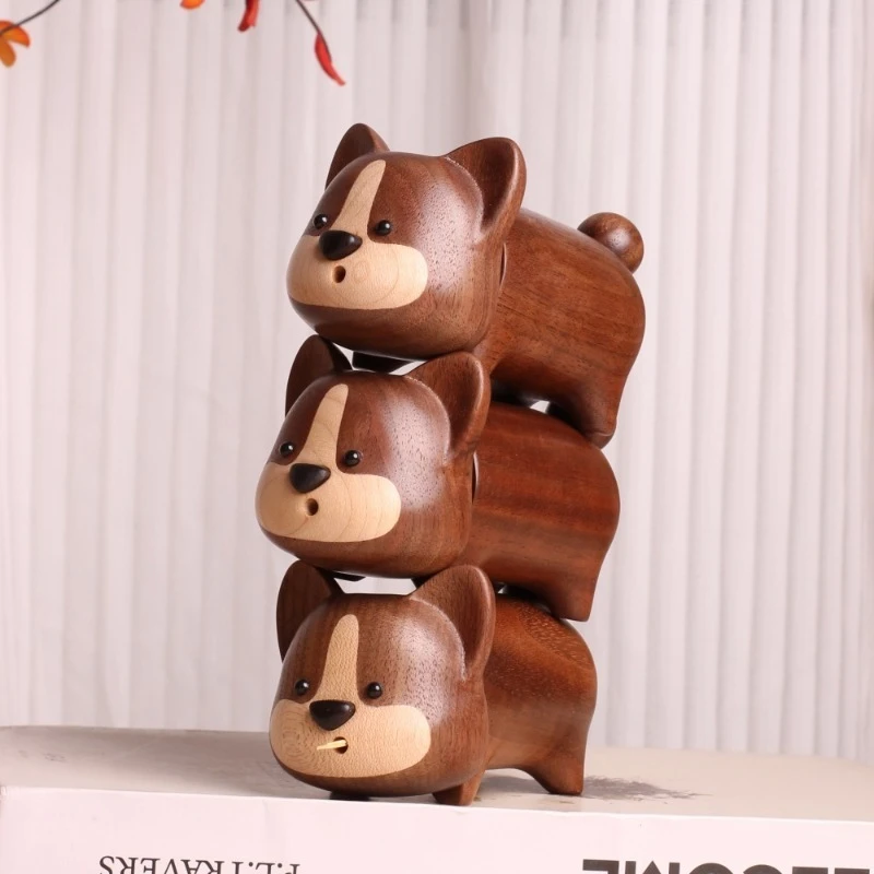 Cute Corgi Toothpick Holder Creative Wooden Dog Toothpick Dispenser for Restaurant Handmade Animal Figurine Rustic Kitchen Decor