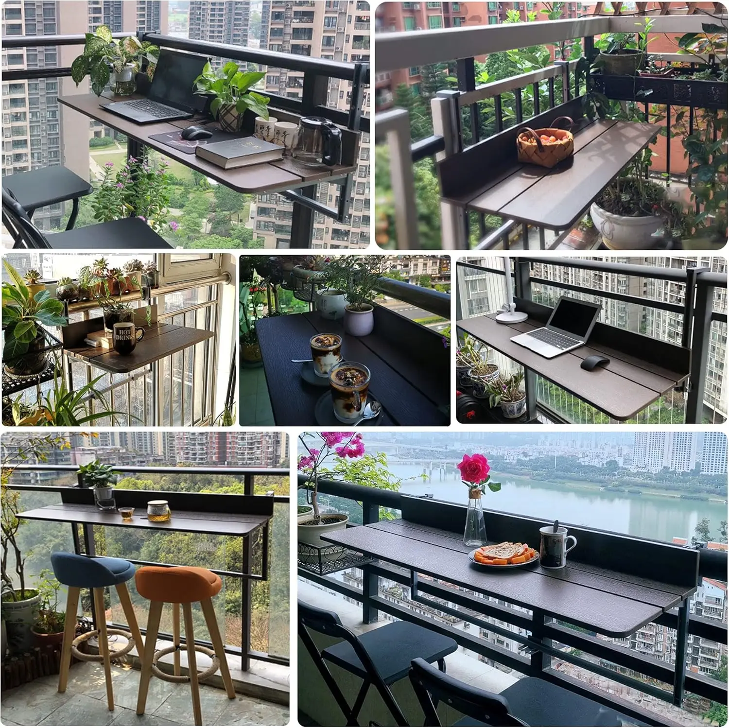 Bar Table for Railings,  Hanging Table Folding Balcony Table Hanging Adjustable Deck  for Patio