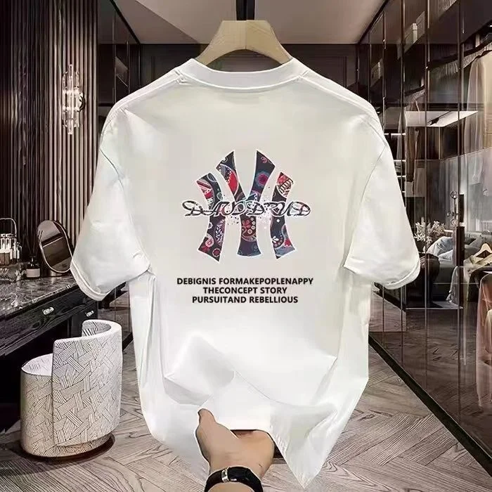 

High-quality Men's Summer New Thick Pure Cotton T-shirt, with Printed Design, Stylish, Breathable, and Sweat-absorbing