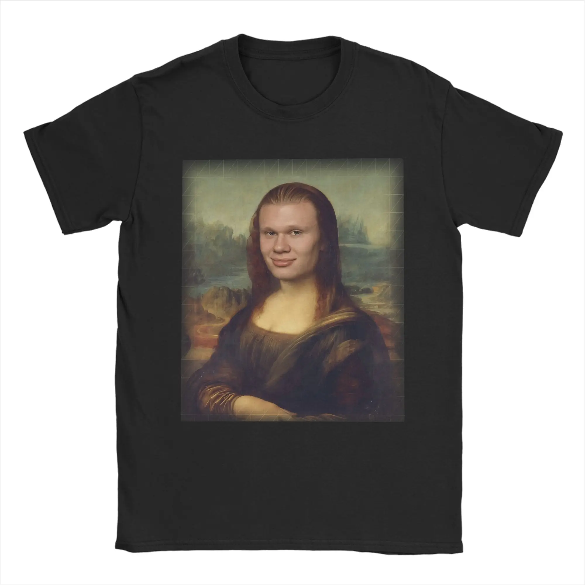 H-Haalands Mona Lisa Funny Soccer Art T-Shirt for Men Women  Leisure Cotton Tees Round Neck Short Sleeve T Shirts Unique Clothes