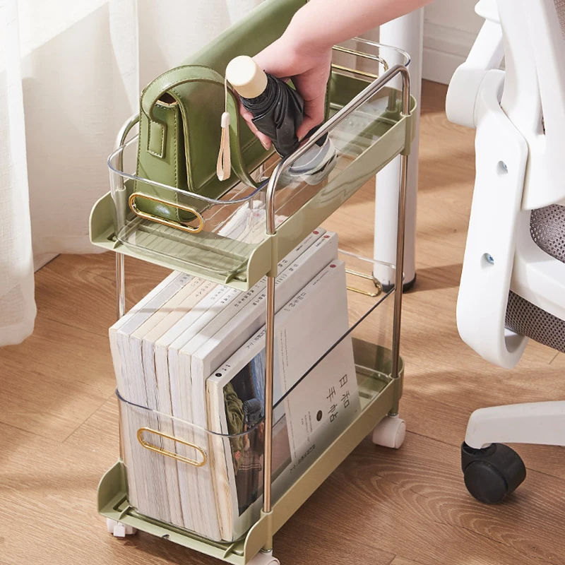 Transparent  Trolley Shelf Luxury Organizer Cart Office Holder under Desk Mobile Bookshelf Trolley Kitchen Bathroom Accessories