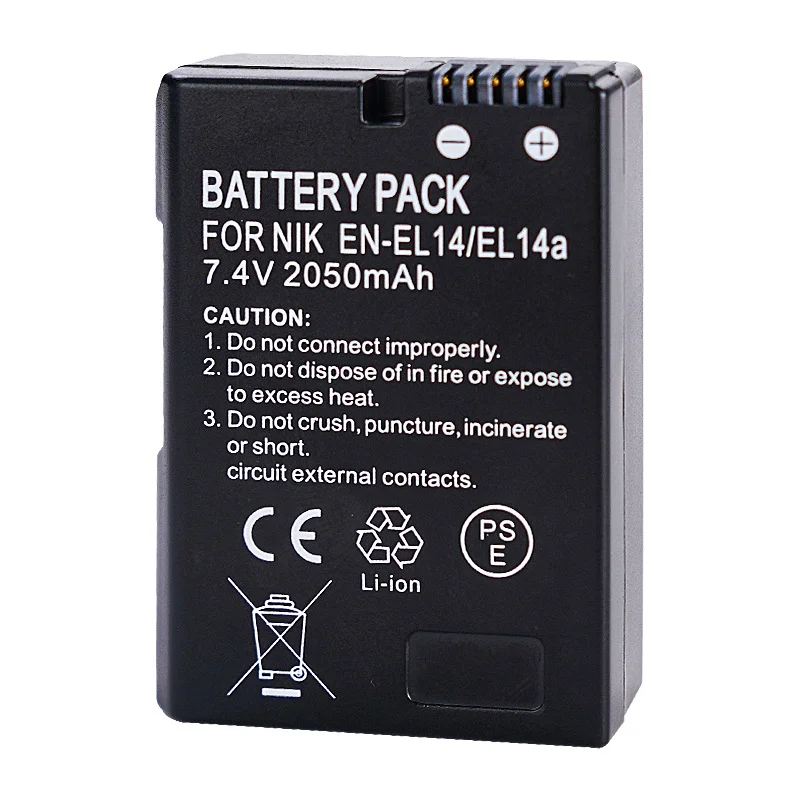 

Battery EN - EL14/A is suitable for Nikon cameras D3200, D3400, D5100, D5200, D5400 and D5600.