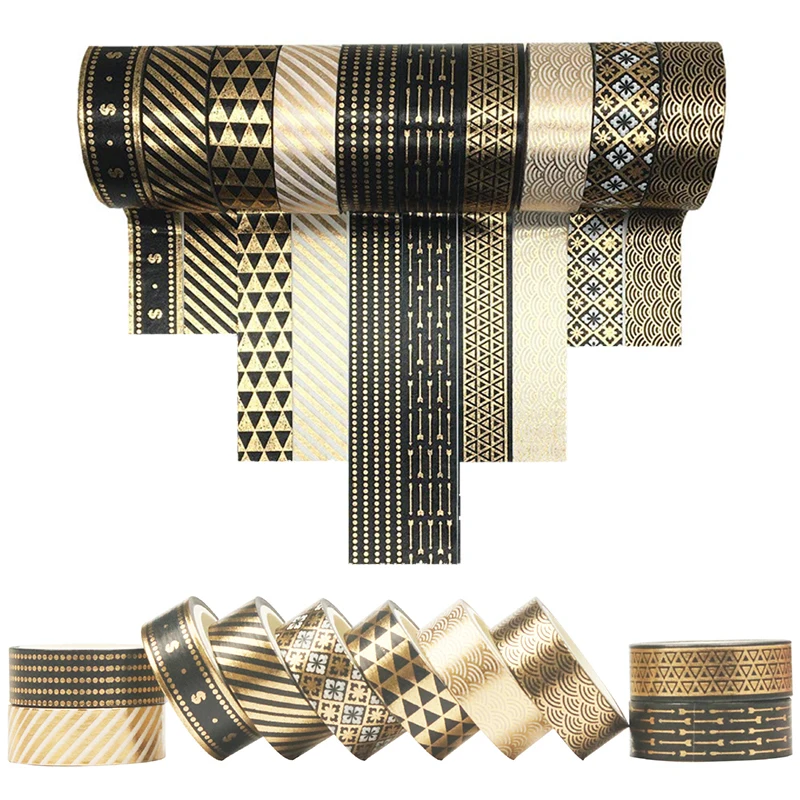5/10roll Washi Tape Bronzing Geometric Patterns Paper Tape Stationery Album Decoration Color Stickers DIY Self-adhesive Tape TMZ