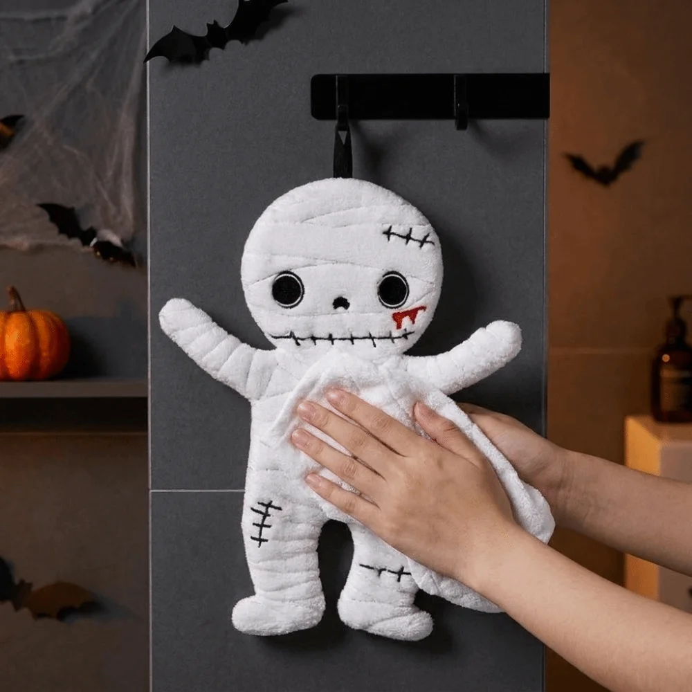 Spooky Design Halloween Mummy Handkerchief Soft Absorbent Coral Fluff Bathroom Towel Thickened Quick Drying Hand-Wiping Towel