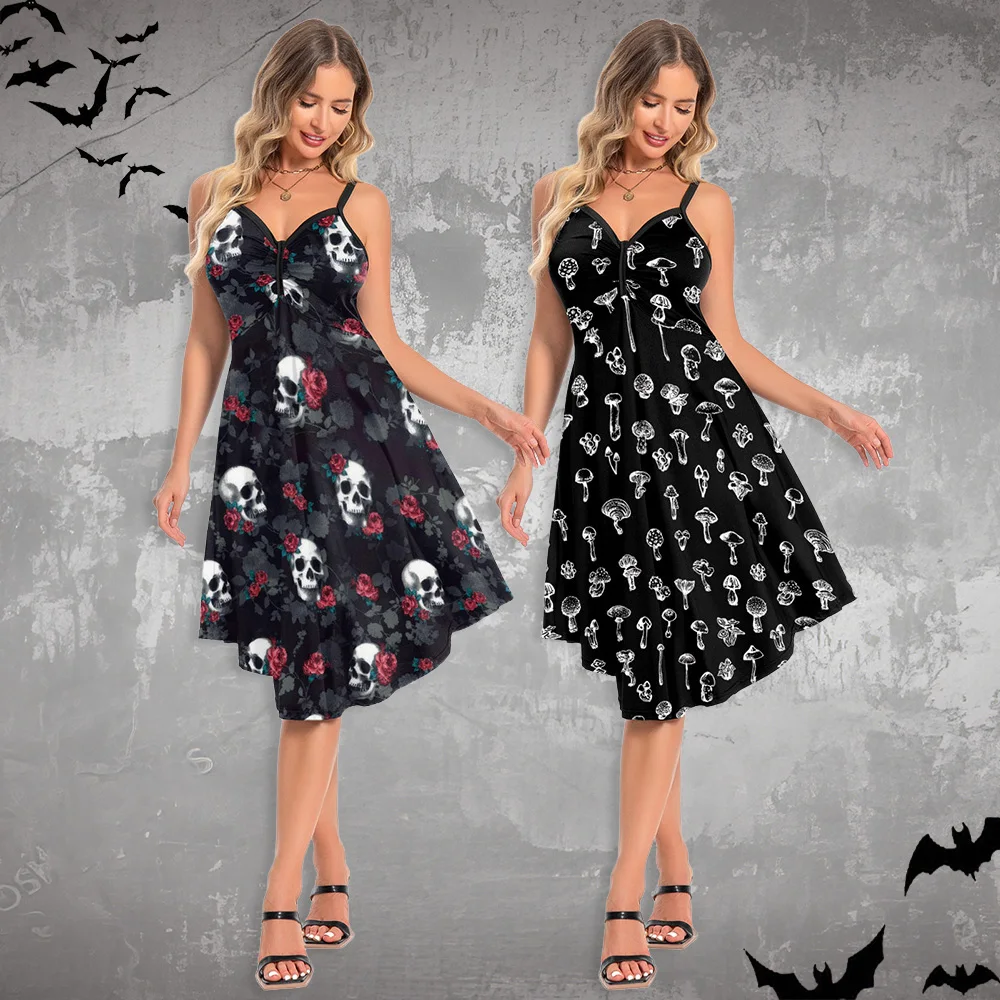 

Костюм на Хэллоуин с розовым черепом, сексуальные платья-комбинации для женщин, карнавальная праздничная одежда в стиле ретро, женское нарядное платье на день мертвых
