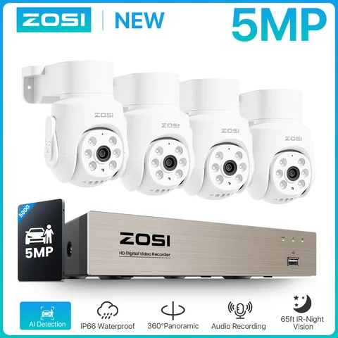 ZOSI 5MP 360°View Wired Security Camera System 5MP/2MP Pan Tilt Cameras Indoor Outdoor H.265+ 8CH CCTV DVR for Home Surveillance