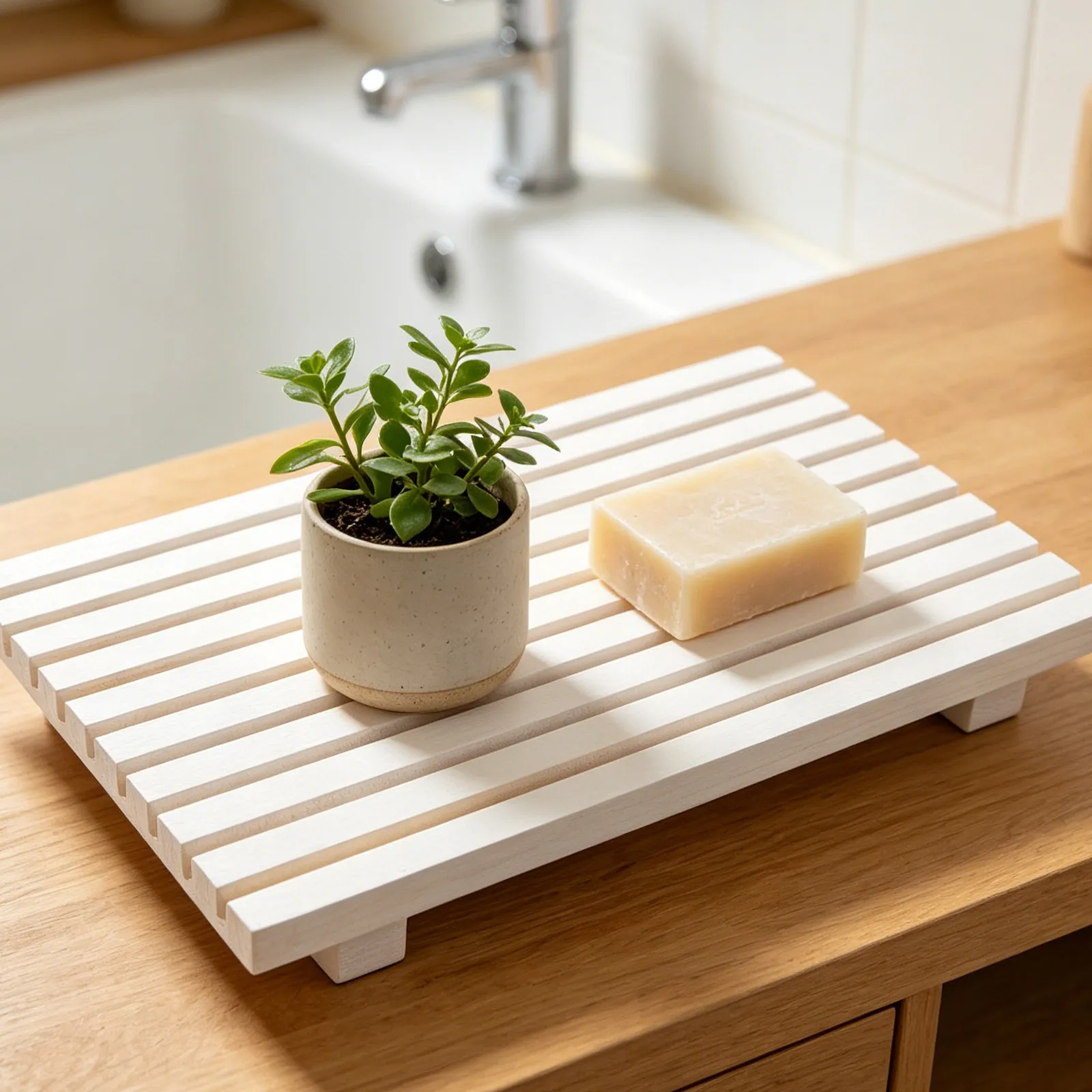 Bathroom Sink Soap Tray Wooden Riser Stand White Wood Pedestal Kitchen Accessories Soap Dispenser Holder Bathroom Counter view 5