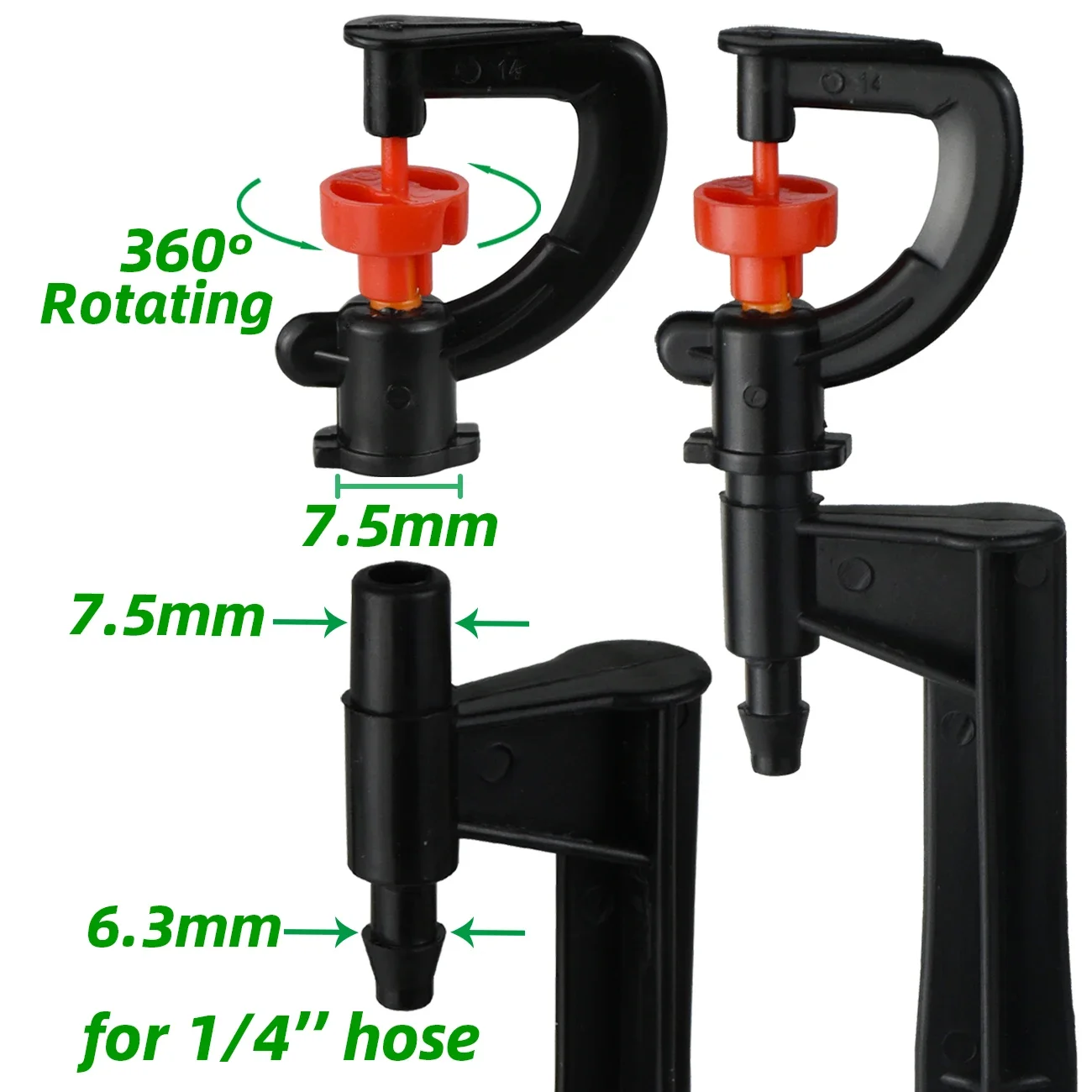 5pc 360° Rotating Micro Watering Irrigation Sprinkler Sprayer on 20cm Stake 1/4