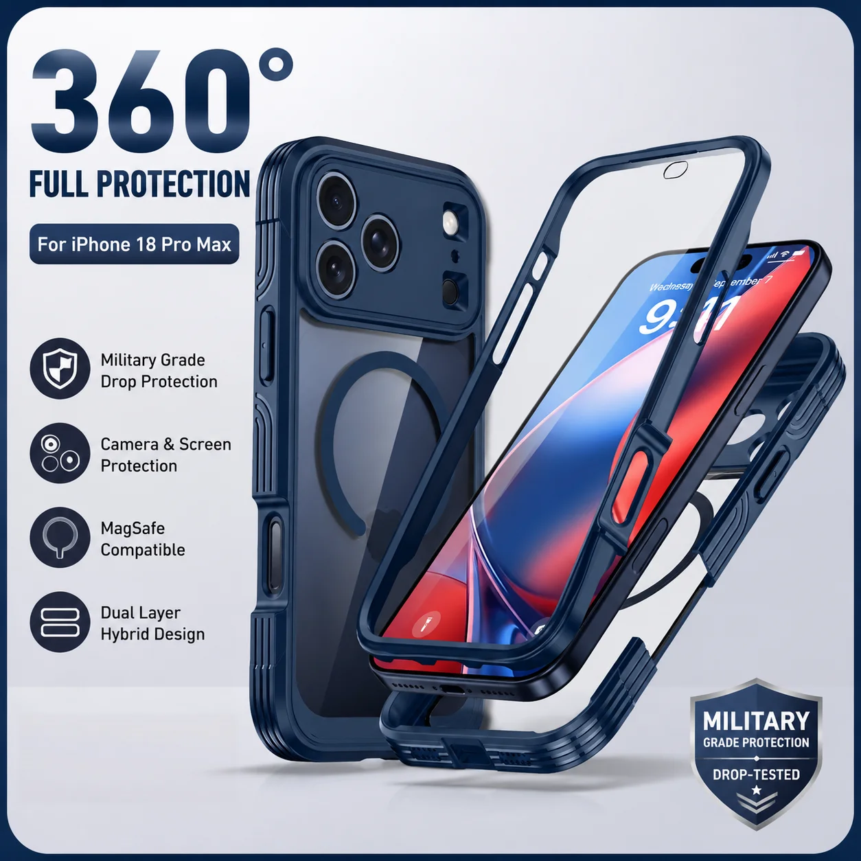 Transparente, dreifach schützende, stoßfeste Schutzhülle für iPhone 18 Pro Max iPhone 17 PRO MAX - Stoßfeste Schutzhülle – Detail 2