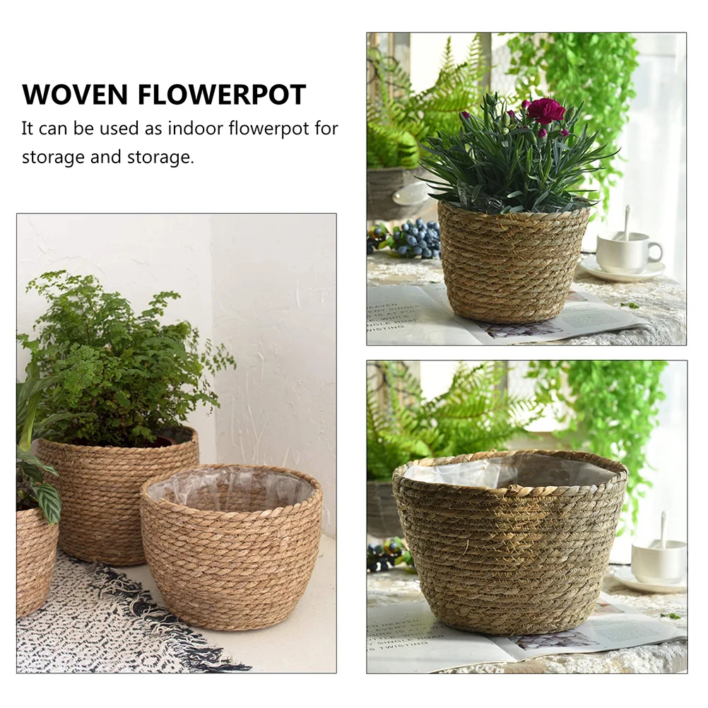 

Woven Pot Basket Weave Plant Home Decor Planter Shelf Indoor Straw Baskets for Planters Rectangle Tall Wicker Plants