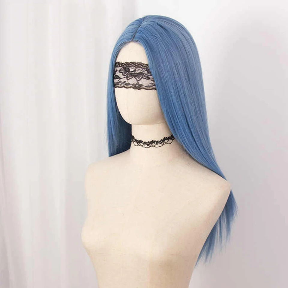 باروكة صناعية مستقيمة من الدانتيل الأمامي باللون الأزرق من FORLISEE للنساء، الجزء الأوسط، ألياف مقاومة للحرارة ذات مظهر طبيعي للاستخدام اليومي #5