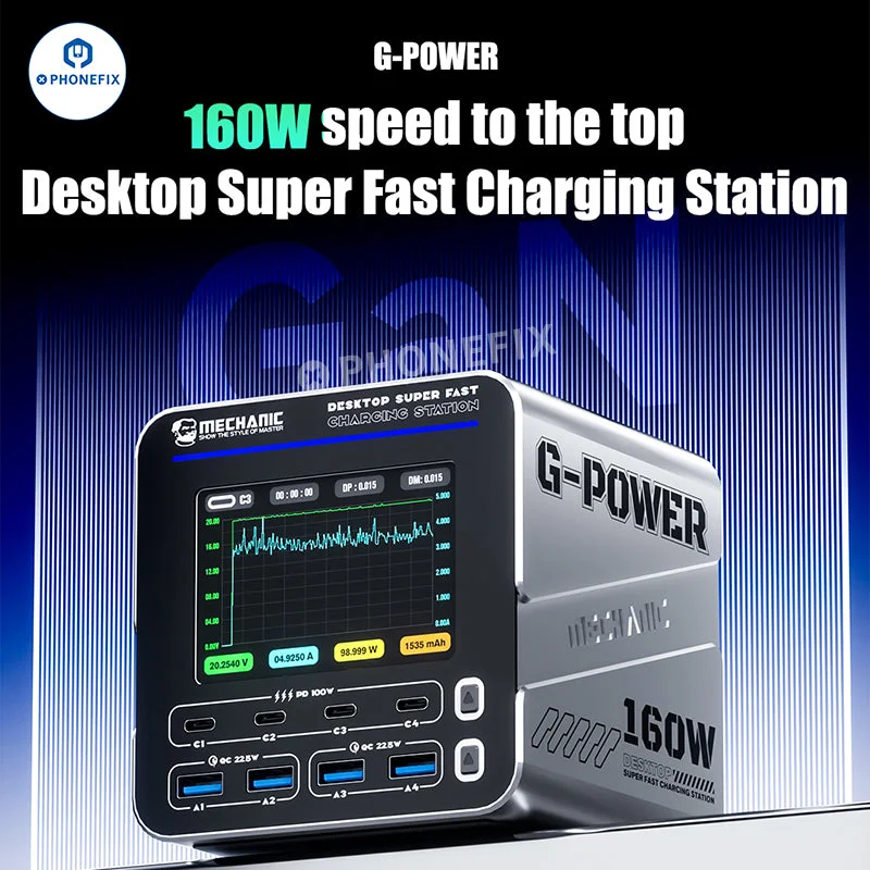MECHANIC G-POWER 160W Desktop Fast Charging Station Type-C USB Port Magnetic Wireless Charging QC PD for Phone PC Charg Tesingi