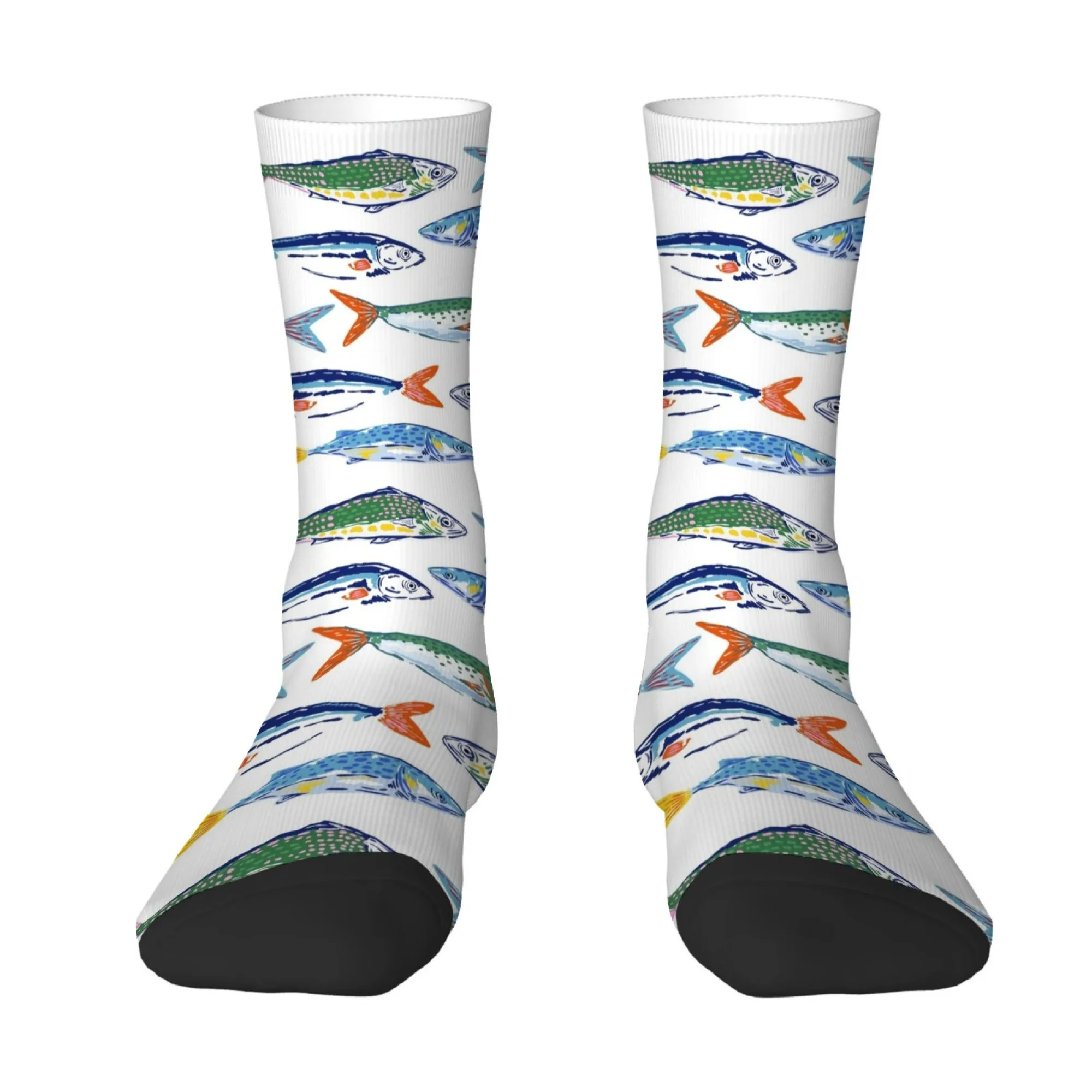White Fish Print Men's Socks Comfortable Skin-friendly Soft Socks Quirky Hip-hop Fashionable Casual Sports and Outdoor Socks