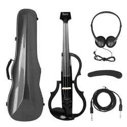 Carbon Fiber Electric Violin 4/4 Headless Fiddle Professional Electric Violin With Bow Carry Case Headphone Cable Shoulder Rest