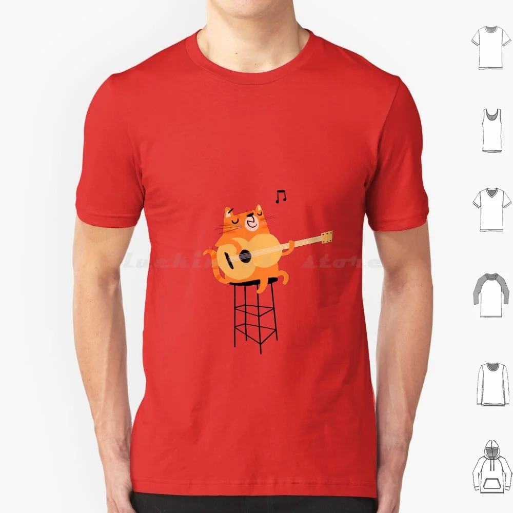 Feline Groovy T Shirt Big Size 100% Cotton Cat Guitar Groovy Music Cool Cute Fun