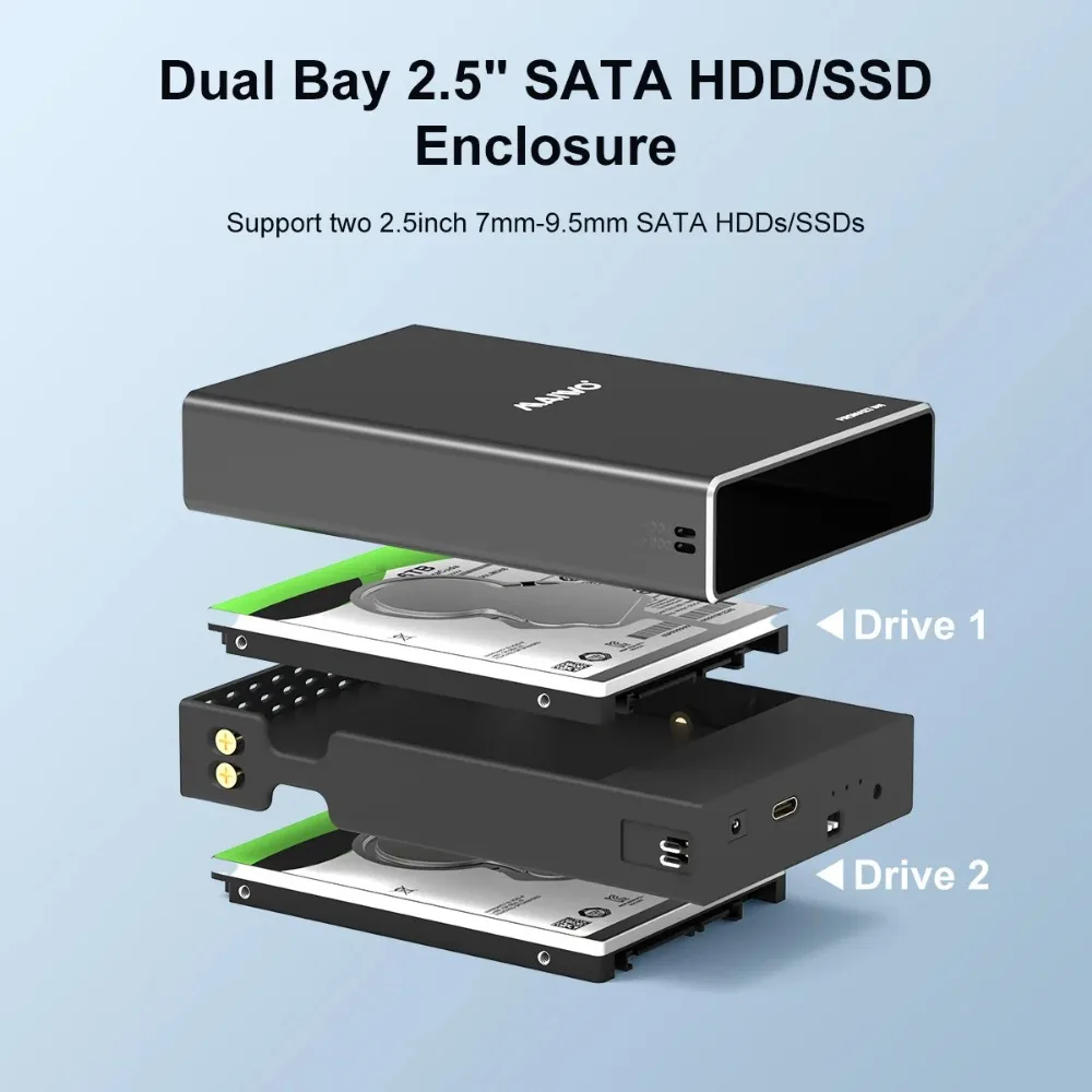 Imagem -05 - Maiwo Caixa de Disco Rígido Móvel Matriz de Disco Raid Bay Dupla 2.5 Porta Serial Mecânica de Estado Sólido Caixa Externa com Capa Protetora