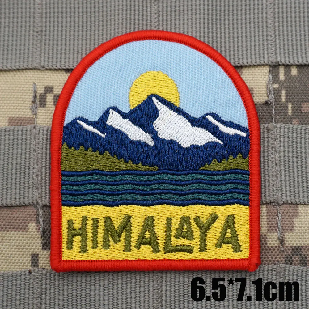 Parches bordados tácticos militares de HIMALAYA, insignia de mochila de brazalete con respaldo de gancho para ropa, paisaje al aire libre