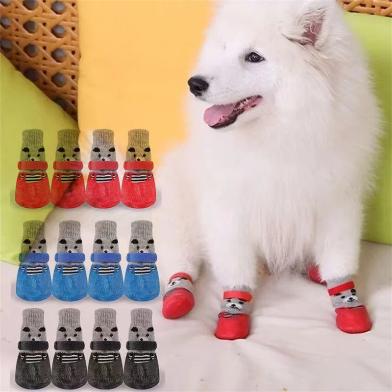 

4 Pack Dog Socks Anti-Slip Waterproof Paw Protector Fabric With Resin Straps Strong Traction Control For Indoor & Outdoor Wear