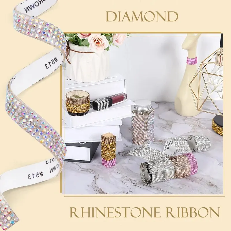 1 Roll Self Adhesive Crystal Rhinestone Strips Crystal Ribbon Bling Gemstone Sticker With 2mm Rhinestones For DIY Arts Crafts