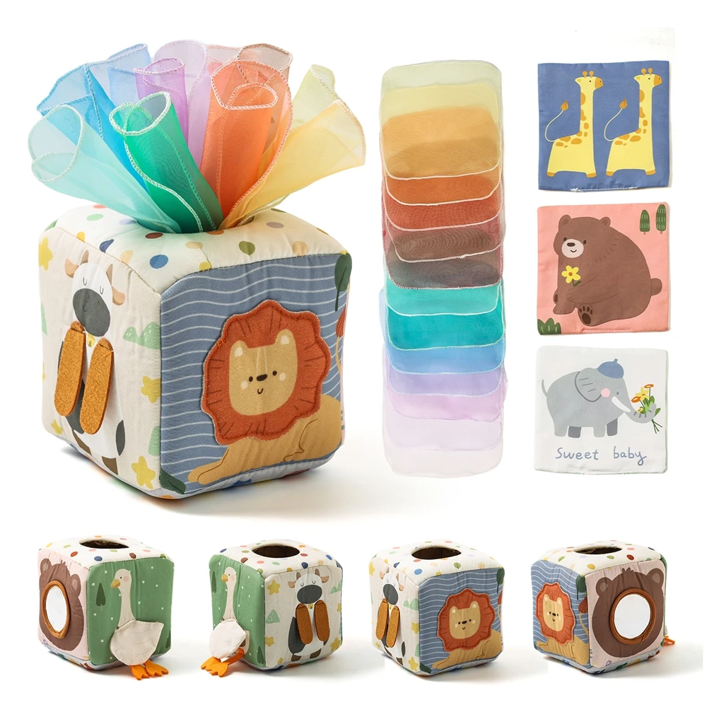 

Baby Montessori Toy cotton Magic Tissue Box Finger Exercising Busy Board Game Educational Toy Soft Rattle Game Cloth Book Gift