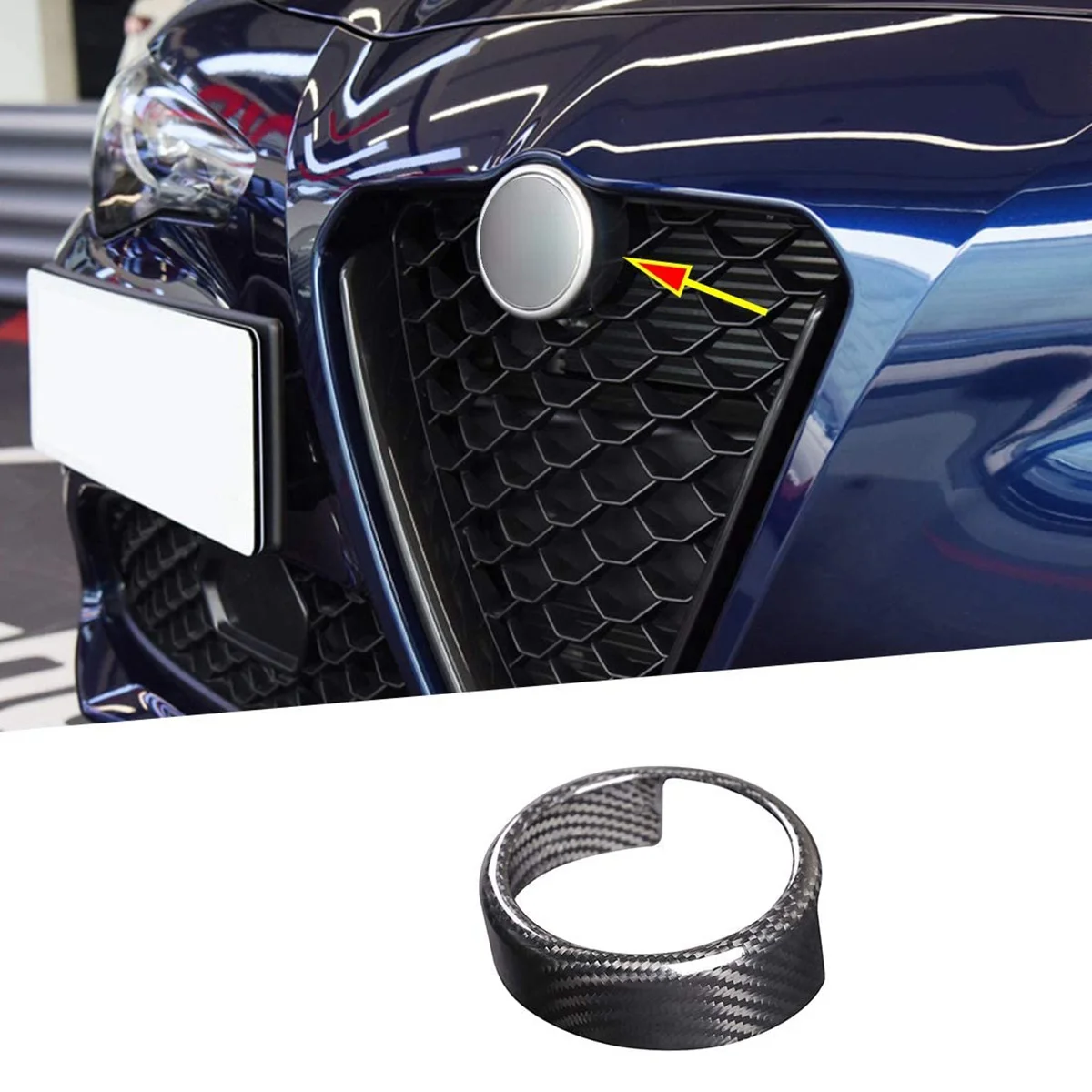 Carbon Fiber Rear Grille Front Grill Logo Decor Ring Black Trimmed Frame Fits for Alfa Romeo Giulia 2017-2020