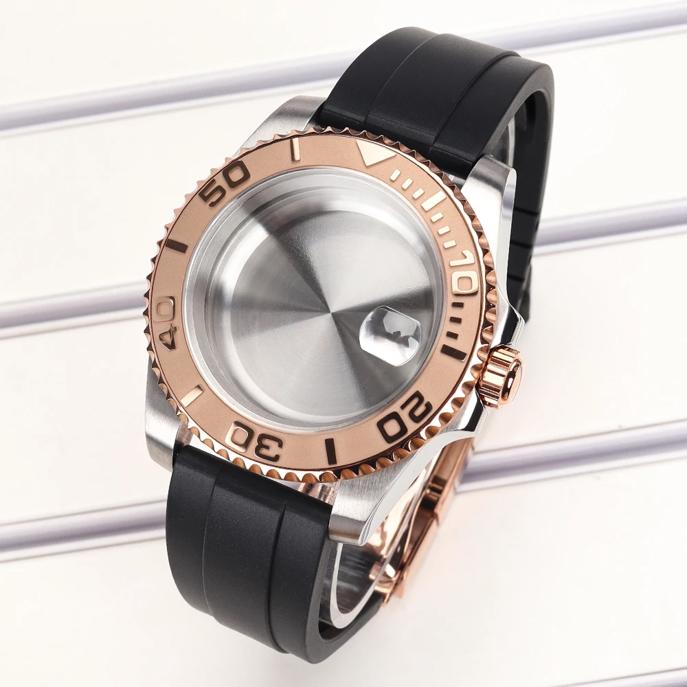 40mm Men 20ATM Watch Case Black Rubber Strap Sapphire For YACHT NH35 NH36 NH34 4R 7S26 Miyota8215 ETA2824 Watch Cases Refit Part image 3