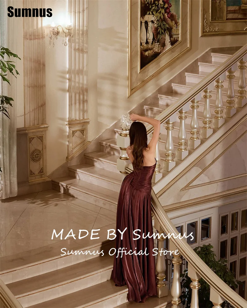 Eleganckie suknie wieczorowe Sumnus w kształcie litery A, bez ramiączek, z jedwabnej satyny, drapowane, bez rękawów, suknie formalne فساتين سهرة, szyte na miarę