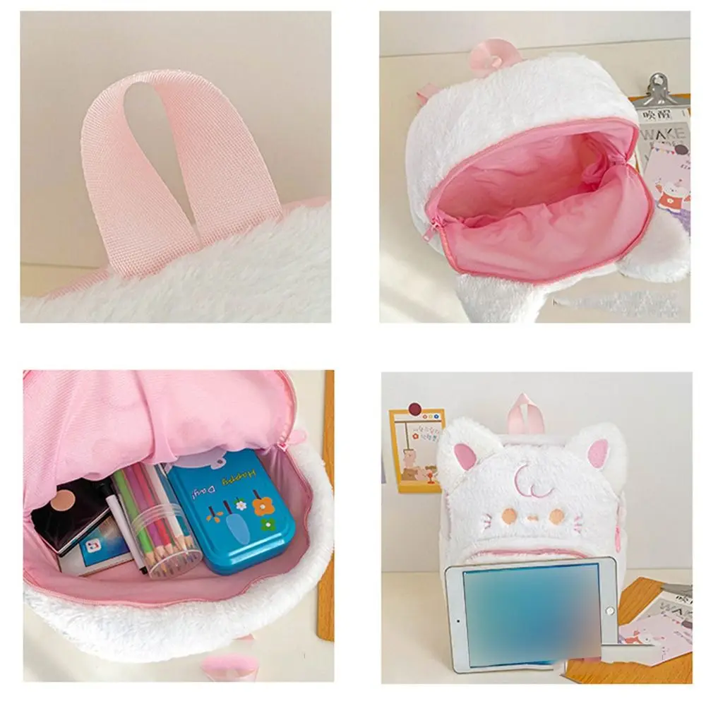 Cute Cat Women Backpack Plush Fluffy Kawaii Small Cartoon Idol Photocard Pouch Itabag Students Lolita Jk Daily Female Bag