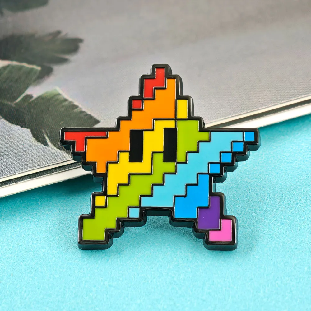 Classic Anime Characters Rainbow Star Enamel Pin 8-Bit Pixel Super Starman Brooch Cute LGBT Rainbow Pride Flag Badges Gamer Gift