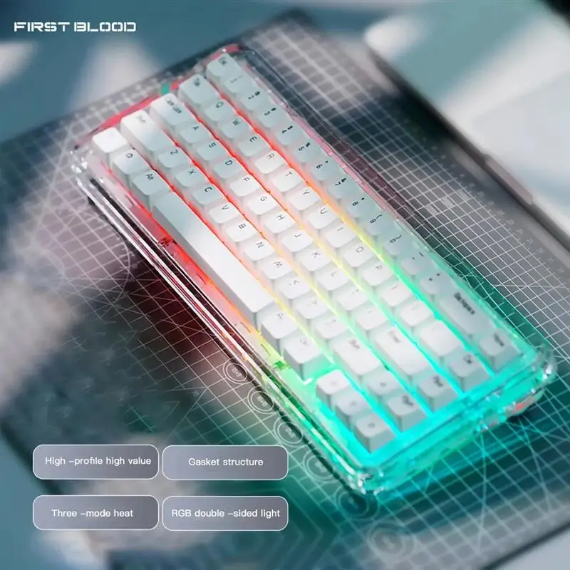 FirstBlood B67 Transparent Mechanical Keyboard Crystal Mechanical Cool RGB Three-mode Bright Moon Axis Gaming Transparent Wirel