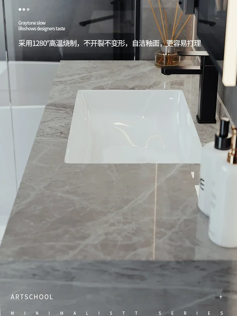 Modern minimalist rock slab seamless ceramic integrated basin bathroom cabinet combination bathroom wash basin wash basin wash b