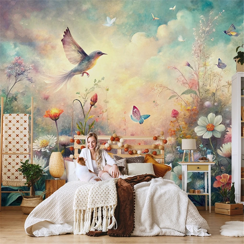 custom European simple modern flower wallpaper living room sofa TV background wall paper mural home decoration 3D wall stickers
