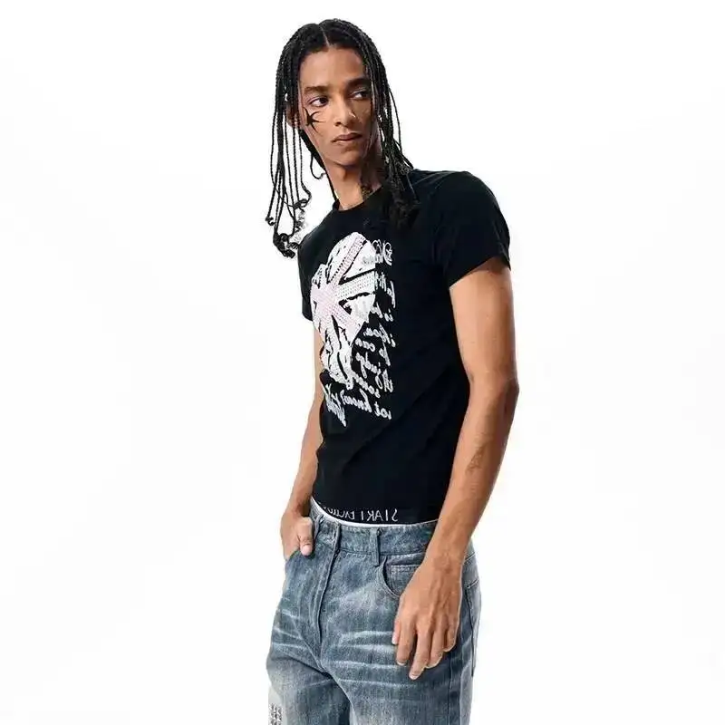 LUZHEN T-shirts Short 2026 Slim Fit Summer Sleeve Fashion Printed Men's Handsome High Quality Pure Cotton Breathable Tops JY8099