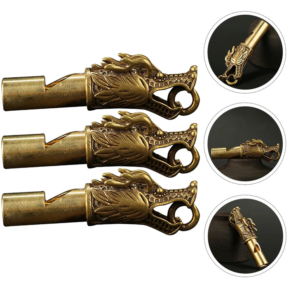 

3 Pcs Pure Copper Whistle Keychain Loud Safety Whistles Hiking Manual Small Decorative Camping