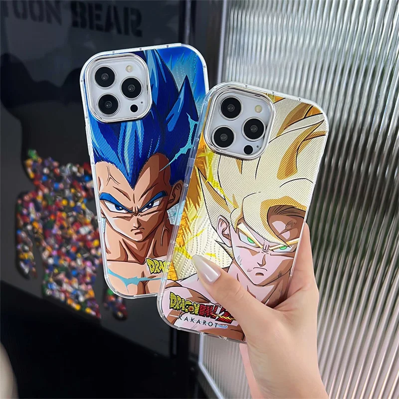 Luxury Comics Anime Dragons Balls Saiyan For Apple iPhone 15 14 13 Pro Max Gokus Electroplate Lens IMD Shockproof Back Cover