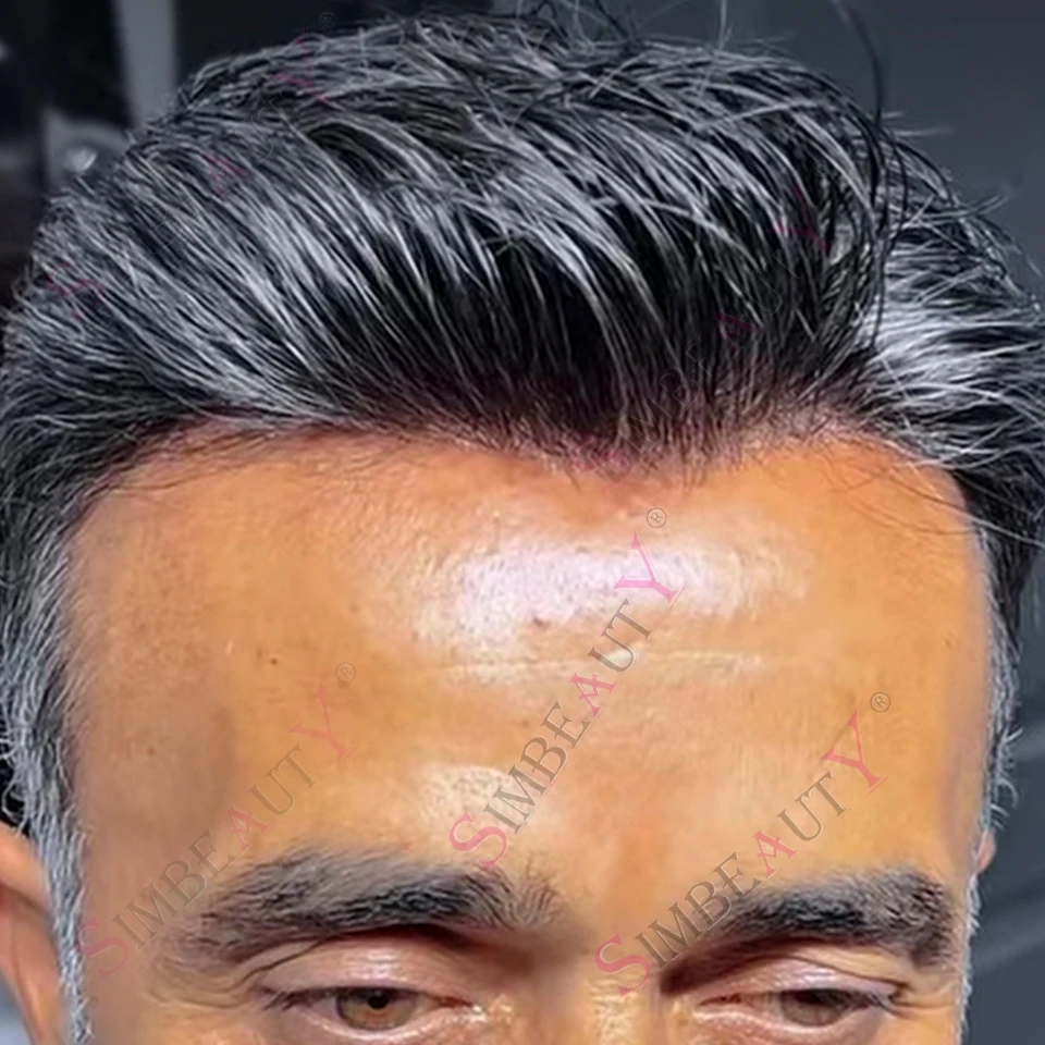 

130Density 100% Human Hair #4 #1b10 Mens Wig Undetectable Thin Skin Silicon Toupee Poly Skin Brown Black Bald Man Hair Prosthesi