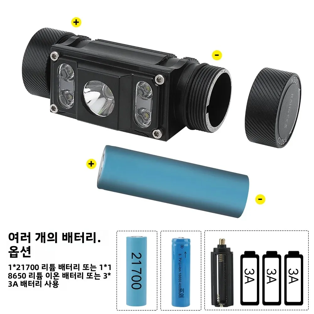 Boubit-強力なLEDヘッドランプ,6000lm,TYPE-C充電式,21700バッテリー駆動,防水,釣りに最適