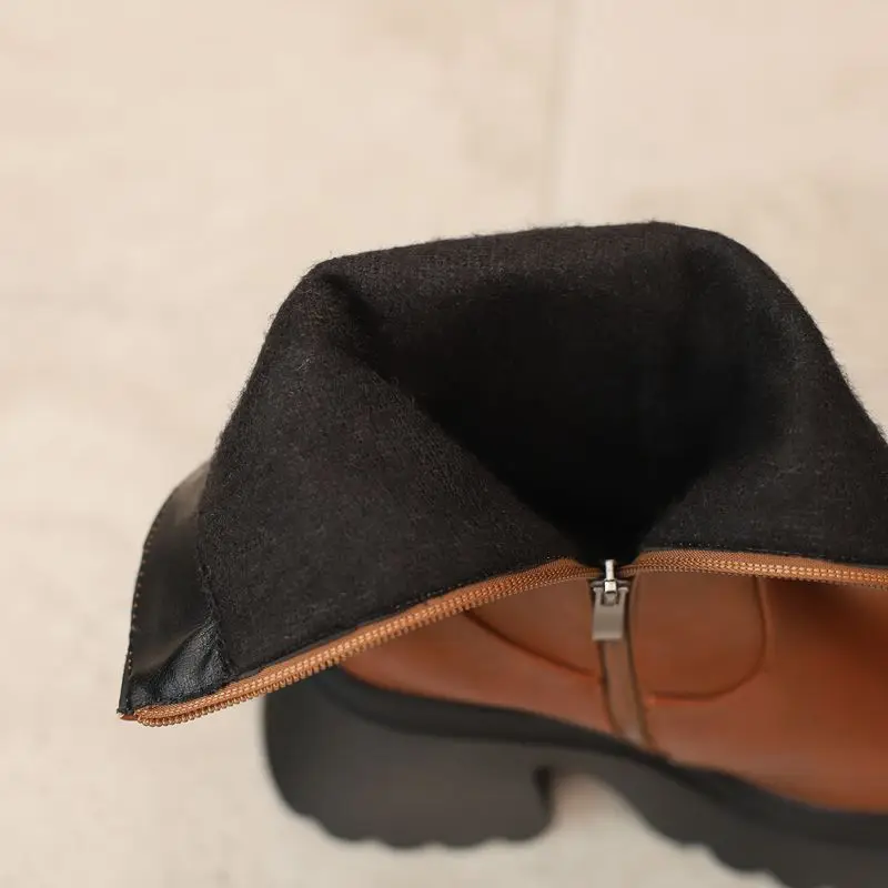 ORCHA LISA ريترو أحذية نسائية غير رسمية منتصف العجل جولة تو 8 سنتيمتر كتلة كعب 3.5 سنتيمتر منصة سستة الشرير الأسود حجم كبير 44-45