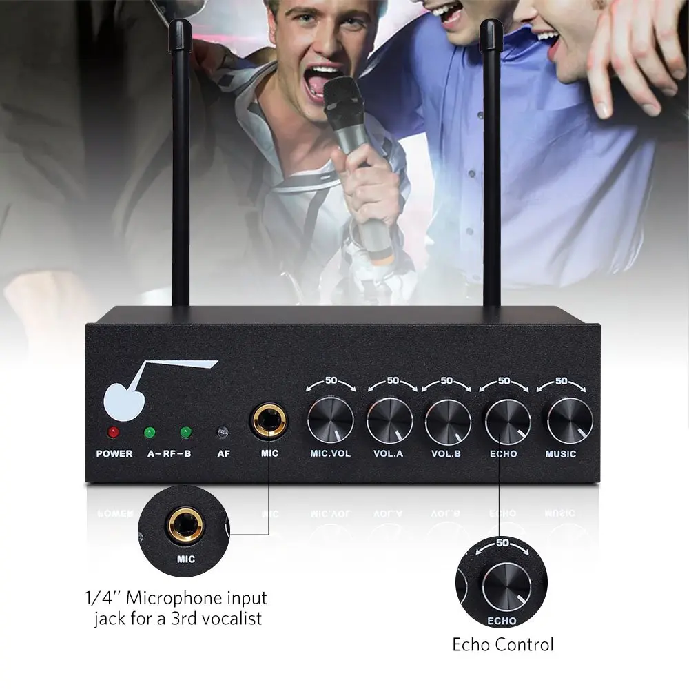 VHF BT Dual Channel Handheld Karaoke Microphone For Smartphone/iPad/PC/Tablet