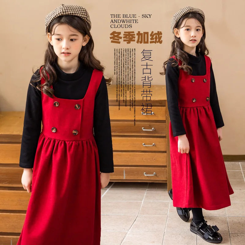 

Custom Processing Girls' Strap Dress Winter Set Children's Dress for Older Girls Winter Thickened