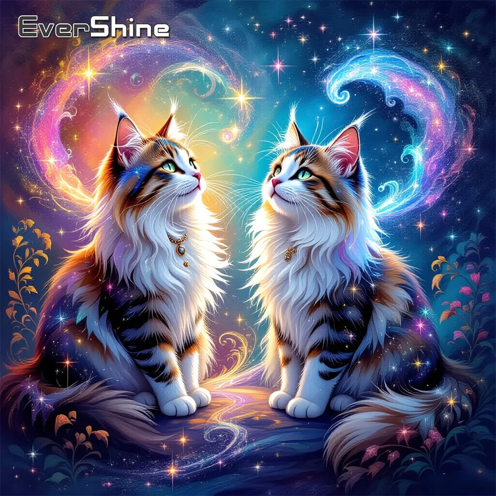 EverShine Diamant-Mosaik-Katzenbild mit Strass-Malerei, Tier-Volldiamant-Stickerei, Kunsthandwerk für Zuhause und Wohnzimmer