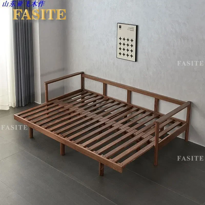 For Black Walnut Sofa Bed Solid Wood  Japanese Style Sliding Living Room Soft Upholstered Tatami Bed